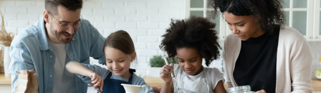 A family eating breakfast.